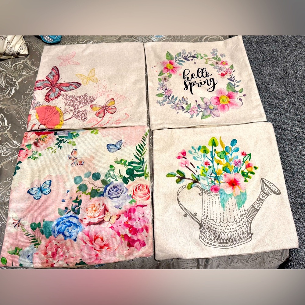 Spring Time Floral and Butterfly Decorative Pillow Covers